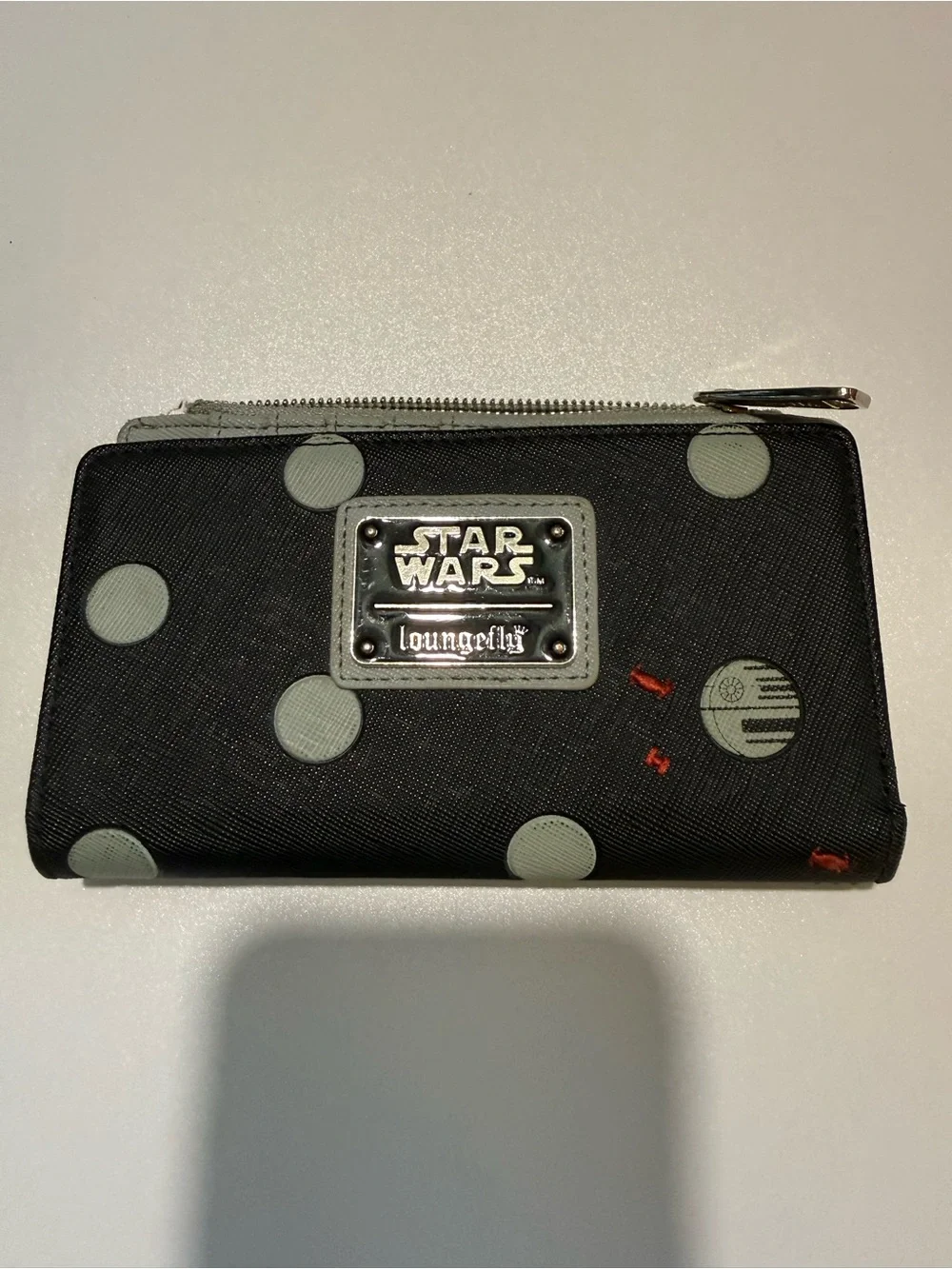 Loungefly Star Wars Black Wallet with Light Gray Polka Dots